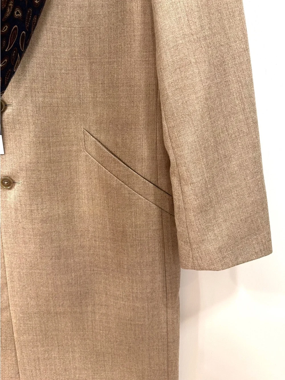 NWT Stafford Mens Sz XXL 100% Wool Oatmeal Beige Long Coat With Scarf $260